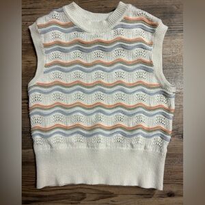 Frye Salt Breeze Cream Sweater Vest with Orange and Blue Wavy Stripes
